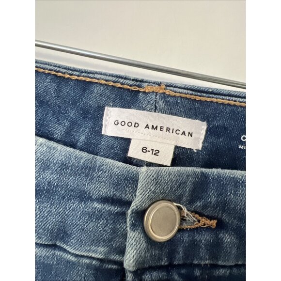 Good American Good Legs Crop Mini Boot Blue Jean GLCMBAF739 Size 26.5 Raw Hem - Picture 2 of 9
